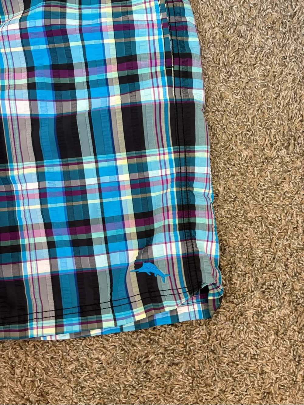 Tommy Bahama Relax Swim Trunks Mens XL Blue Teal Purple Plaid Yellow Lined - Picture 3 of 6